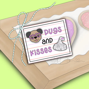 Pugs & Kisses Valentines Printable Tags